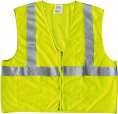 MCR Safety - Size M High Visibility Lime Mesh General Purpose Vest - 24" Chest, ANSI 107-2015, Zipper Closure, 2 Pockets, Polyester - Best Tool & Supply