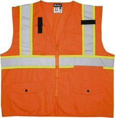 MCR Safety - Size 2XL High Visibility Orange Mesh Surveyor's Vest - 26.4" Chest, ANSI 107-2015, Zipper Closure, 8 Pockets, Polyester - Best Tool & Supply