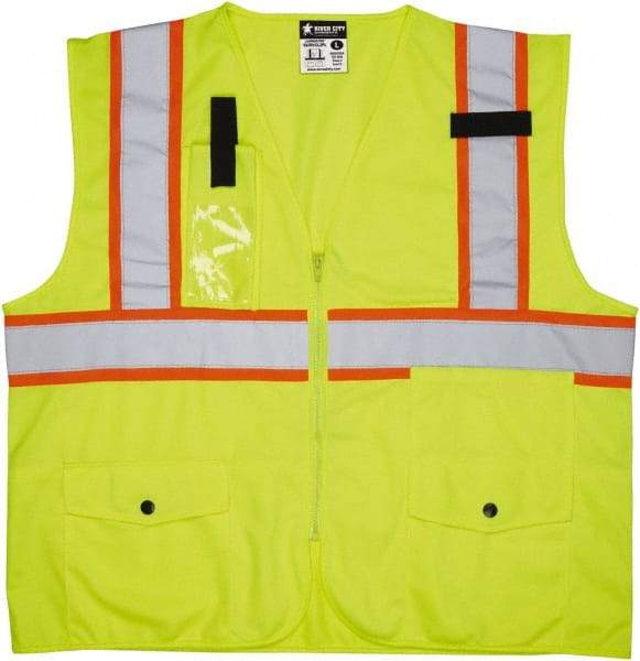 MCR Safety - Size L High Visibility Lime Mesh Surveyor's Vest - 24.4" Chest, ANSI 107-2015, Zipper Closure, 8 Pockets, Polyester - Best Tool & Supply