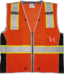 MCR Safety - Size L High Visibility Orange Mesh Surveyor's Vest - 24.4" Chest, ANSI 107-2015, Zipper Closure, 6 Pockets, Polyester - Best Tool & Supply