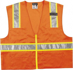 MCR Safety - Size 4XL High Visibility Orange Mesh Surveyor's Vest - 28.4" Chest, ANSI 107-2015, Zipper Closure, 6 Pockets, Polyester - Best Tool & Supply