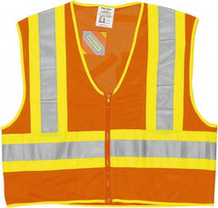 MCR Safety - Size XL High Visibility Orange General Purpose Vest - 25.4" Chest, ANSI 107-2015, Zipper Closure, 2 Pockets, Polyester - Best Tool & Supply