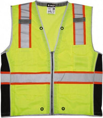 MCR Safety - Size XL High Visibility Lime Mesh Surveyor's Vest - 25.4" Chest, ANSI 107-2015, Zipper Closure, 6 Pockets, Polyester - Best Tool & Supply