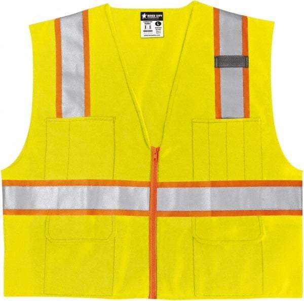 MCR Safety - Size 4XL High Visibility Lime Mesh Surveyor's Vest - 28.4" Chest, ANSI 107-2015, Zipper Closure, 6 Pockets, Polyester - Best Tool & Supply