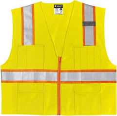 MCR Safety - Size 4XL High Visibility Lime Mesh Surveyor's Vest - 28.4" Chest, ANSI 107-2015, Zipper Closure, 6 Pockets, Polyester - Best Tool & Supply