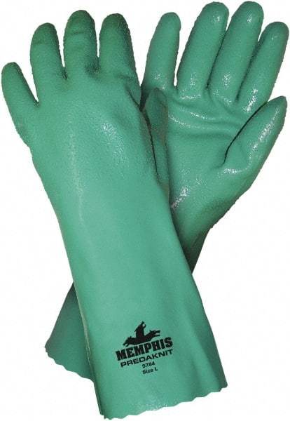 MCR Safety - Size L (9), 14" Long, 14 mil Thick, Supported, Nitrile Chemical Resistant Gloves - Rough Finish, Interlock Knit Lined, Green - Best Tool & Supply