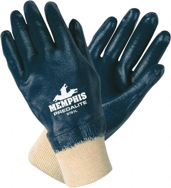 MCR Safety - Size S (7), 10-1/2" Long, Supported, Nitrile Chemical Resistant Gloves - Textured Finish, Interlock Knit Lined, Blue - Best Tool & Supply