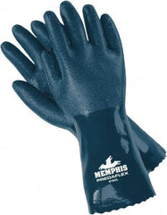 MCR Safety - Size L (9), 12" Long, 11 mil Thick, Supported, Nitrile Chemical Resistant Gloves - Rough Finish, Interlock Knit Lined, Blue - Best Tool & Supply