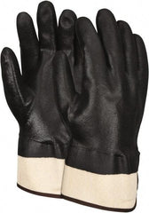 MCR Safety - Size L (9), 10-1/2" Long, 50 mil Thick, Supported, PVC Chemical Resistant Gloves - Textured Finish, Jersey Lined, Safety Cuff, Black - Best Tool & Supply