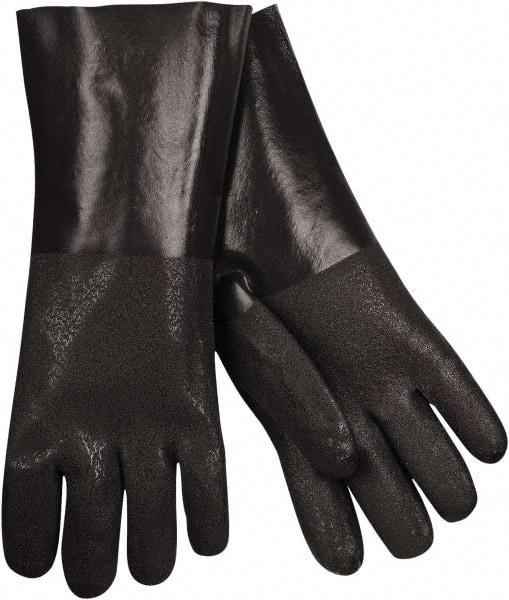 MCR Safety - Size L (9), 14" Long, 43 mil Thick, Supported, PVC Chemical Resistant Gloves - Textured Finish, Interlock Knit Lined, Black - Best Tool & Supply