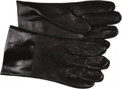 MCR Safety - Size L (9), 10" Long, 43 mil Thick, Supported, PVC Chemical Resistant Gloves - Textured Finish, Interlock Knit Lined, Black - Best Tool & Supply