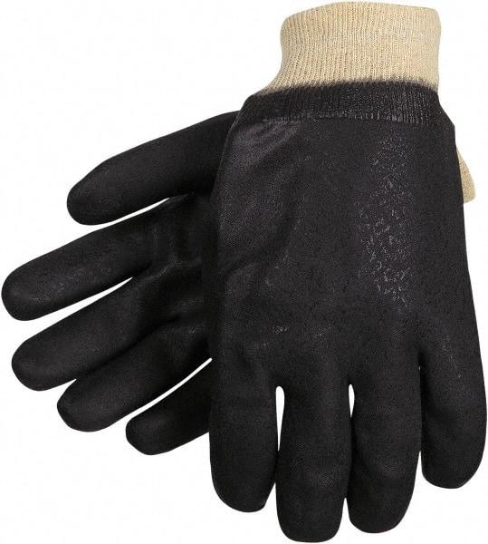 MCR Safety - Size L (9), 10" Long, Supported, PVC Chemical Resistant Gloves - Textured Finish, Fleece/Jersey Lined, Black - Best Tool & Supply