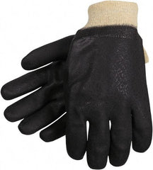 MCR Safety - Size L (9), 10" Long, Supported, PVC Chemical Resistant Gloves - Textured Finish, Fleece/Jersey Lined, Black - Best Tool & Supply