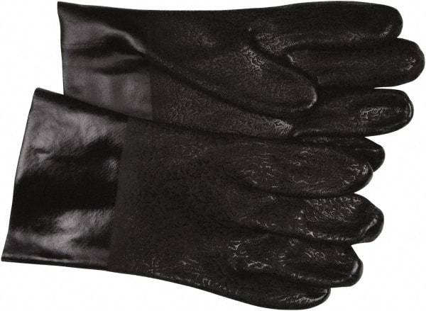 MCR Safety - Size L (9), 10" Long, 59 mil Thick, Supported, PVC Chemical Resistant Gloves - Textured Finish, Fleece/Jersey Lined, Black - Best Tool & Supply