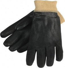 MCR Safety - Size L (9), 10" Long, 47 mil Thick, Supported, PVC Chemical Resistant Gloves - Textured Finish, Interlock Knit Lined, Black - Best Tool & Supply