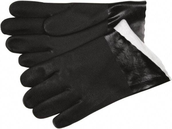 MCR Safety - Size L (9), 10" Long, 59 mil Thick, Supported, PVC Chemical Resistant Gloves - Textured Finish, Fleece/Jersey Lined, Black - Best Tool & Supply