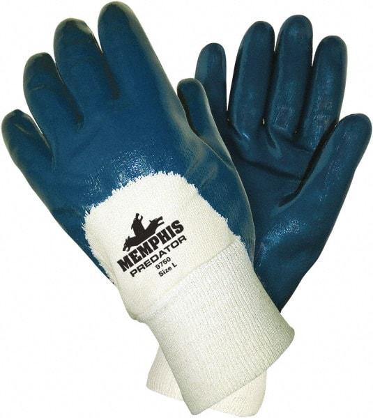 MCR Safety - Size L (9), 11" Long, 18 mil Thick, Supported, Nitrile Chemical Resistant Gloves - Smooth Finish, Jersey Lined, Blue - Best Tool & Supply