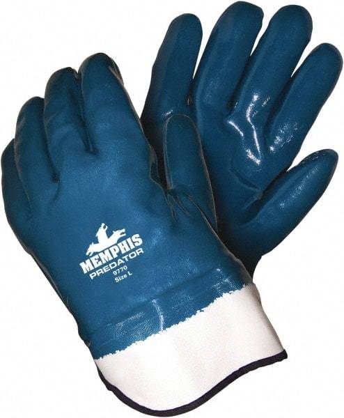 MCR Safety - Size L (9), 11" Long, Supported, Nitrile Chemical Resistant Gloves - Smooth Finish, Foam Lined, Safety Cuff, Blue - Best Tool & Supply