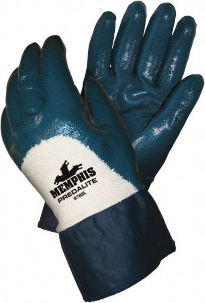 MCR Safety - Size XL (10), 10-1/2" Long, 18 mil Thick, Supported, Nitrile Chemical Resistant Gloves - Textured Finish, Interlock Knit Lined, Safety Cuff, Blue - Best Tool & Supply