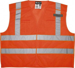 MCR Safety - Size XL High Visibility Orange Mesh Breakaway Vest - 25.4" Chest, ANSI 107-2015, Hook & Loop Closure, 3 Pockets, Polyester - Best Tool & Supply