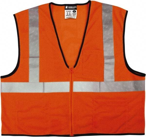 MCR Safety - Size L High Visibility Orange Mesh General Purpose Vest - 24.4" Chest, ANSI 107-2015, Zipper Closure, 3 Pockets, Polyester - Best Tool & Supply