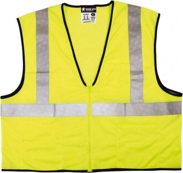 MCR Safety - Size 4XL High Visibility Lime Mesh General Purpose Vest - 28.4" Chest, ANSI 107-2015, Zipper Closure, 3 Pockets, Polyester - Best Tool & Supply