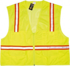 MCR Safety - Size XL High Visibility Lime Mesh Surveyor's Vest - 25.4" Chest, Zipper Closure, 6 Pockets, Polyester - Best Tool & Supply