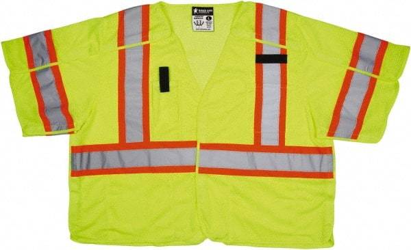 MCR Safety - Size L High Visibility Lime Mesh Surveyor's Vest - 26" Chest, ANSI 107-2015, Hook & Loop Closure, 5 Pockets, Polyester - Best Tool & Supply