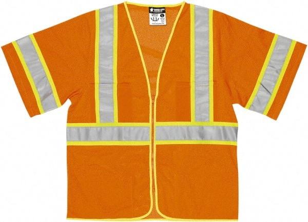 MCR Safety - Size L High Visibility Orange General Purpose Vest - 24.4" Chest, ANSI 107-2015, Zipper Closure, 2 Pockets, Polyester - Best Tool & Supply