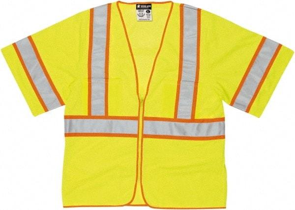 MCR Safety - Size L High Visibility Lime General Purpose Vest - 24.4" Chest, ANSI 107-2015, Zipper Closure, 2 Pockets, Polyester - Best Tool & Supply