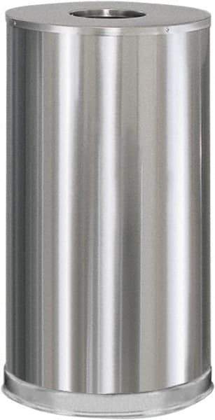 Rubbermaid - 15 Gal Silver Round Decorative Waste Receptacle With Top - Steel, 28" High - Best Tool & Supply