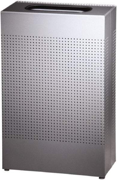 Rubbermaid - 13 Gal Silver Rectangle Decorative Waste Receptacle With Top - Steel, 30" High x 19-1/2" Long x 495.3mm Wide - Best Tool & Supply