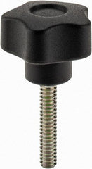 Elesa - 1" Head Diam, 5 Point Lobed Knob - 10-24 x 1" Stem, Technopolymer, Black - Best Tool & Supply