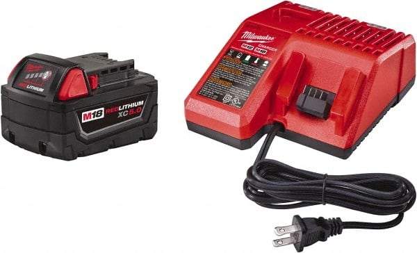 Milwaukee Tool - 18 Volt Lithium-Ion Power Tool Battery - 5 Ahr Capacity, 110 min Charge Time, Series RED LITHIUM - Best Tool & Supply