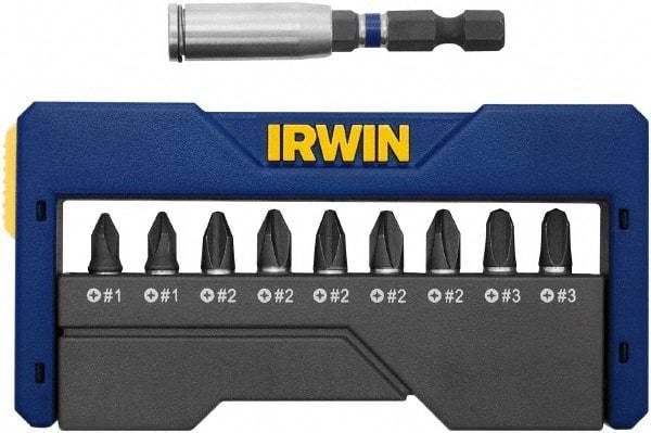 Irwin - 10 Piece, 1/4" Drive Screwdriver Insert Hex Bit Set - #1, #2 & #3 Phillips - Best Tool & Supply