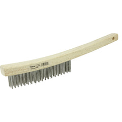 Hand Wire Scratch Brush, .012 Stainless Steel Fill, Curved Handle, 3 × 19 Rows - Exact Industrial Supply