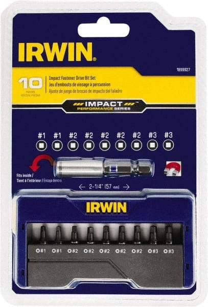 Irwin - 10 Piece, Screwdriver Insert Bit Set - #1 to #3 Square Recess - Best Tool & Supply