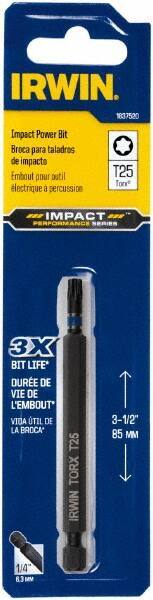 Irwin - T25 Torx Bit - 1/4" Hex Drive, 3-1/2" OAL - Best Tool & Supply