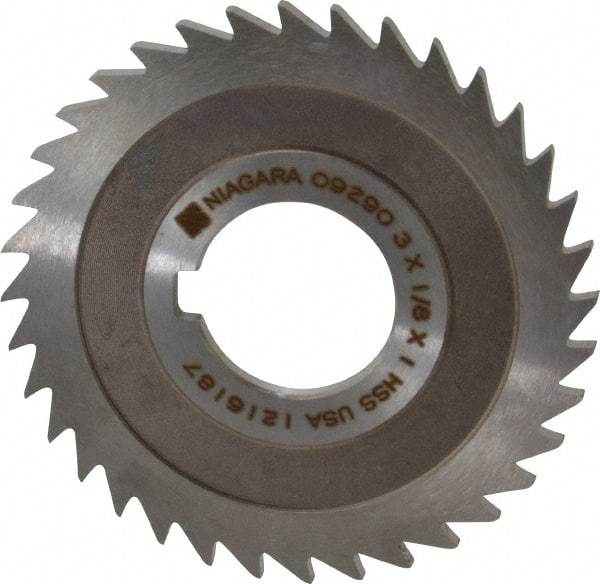 Keo - 3" Diam x 1/8" Blade Thickness x 1" Arbor Hole Diam, 36 Tooth Slitting and Slotting Saw - Arbor Connection, Right Hand, Uncoated, High Speed Steel, 10° Rake, Concave Ground - Best Tool & Supply