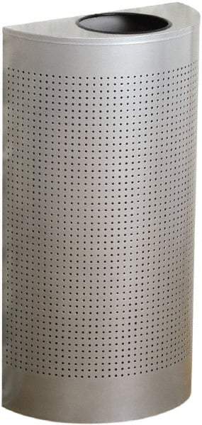 Rubbermaid - 12 Gal Silver Half-Round Decorative Waste Receptacle With Top - Steel, 32" High x 18" Wide - Best Tool & Supply