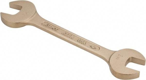 Ampco - 1-1/8" x 1-5/16" Nonsparking Open End Wrench - 12-1/4" OAL, Double End, Plain Finish, 15° Head Angle - Best Tool & Supply