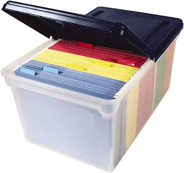 Innovative Storage Designs - 1 Compartment, 23-1/4 Inch Wide x 14-1/4 Inch Deep x 10-5/8 Inch High, Portable File Box - Plastic, Clear and Navy - Best Tool & Supply