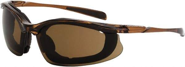 CrossFire - Brown Lenses, Framed Safety Glasses - Anti-Fog, Black Frame, Size Universal, Wrap Around - Best Tool & Supply