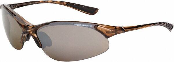 CrossFire - Brown Flash Mirror Lenses, Framed Safety Glasses - Scratch Resistant, Crystal Brown Frame, Size Universal, Wrap Around - Best Tool & Supply