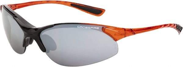 CrossFire - Silver Mirror Lenses, Framed Safety Glasses - Scratch Resistant, Black/Orange Frame, Size Universal, Wrap Around - Best Tool & Supply