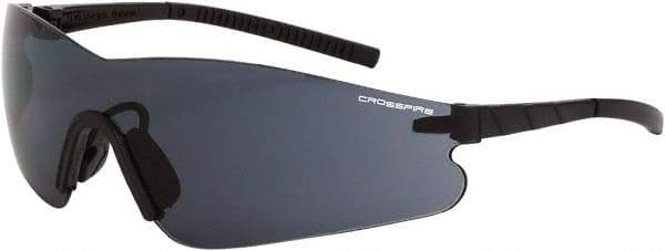 CrossFire - Smoke Lenses, Framed Safety Glasses - Anti-Fog, Black Frame, Size Universal, Wrap Around - Best Tool & Supply