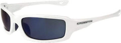 CrossFire - Blue Mirror Lenses, Framed Safety Glasses - Scratch Resistant, White Frame, Size Universal, Wrap Around - Best Tool & Supply