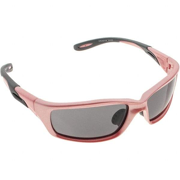 CrossFire - Dark Smoke Lenses, Framed Safety Glasses - Scratch Resistant, Pink Frame, Secure Fit Temples, Universal Size, Wrap Around Frame - Best Tool & Supply