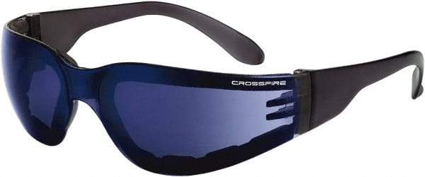 CrossFire - Blue Mirror Lenses, Framed Safety Glasses - Scratch Resistant, Black Frame, Size Universal, Wrap Around - Best Tool & Supply