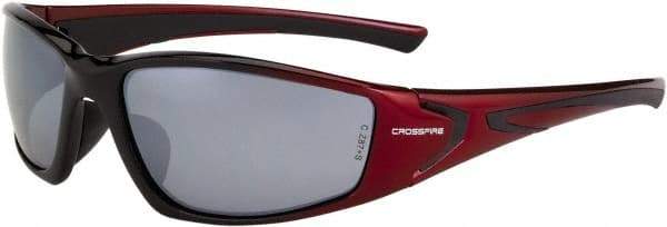 CrossFire - Silver Mirror Lenses, Framed Safety Glasses - Scratch Resistant, Black/Red Frame, Size Universal, Wrap Around - Best Tool & Supply